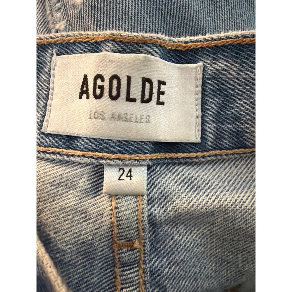 Agolde 90s Jeans Distressed Destroyed Holes Blue Denim Button Fly USA Size 24 - Picture 6 of 8